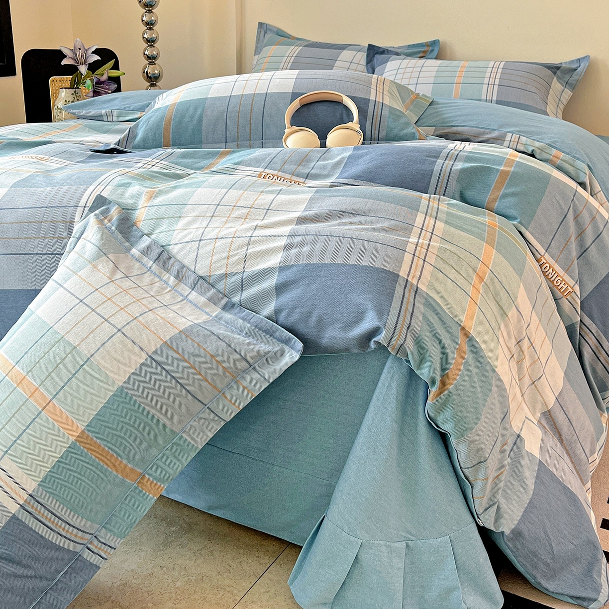 91家纺网 家纺一手货源 找家纺 亿梵家居 2026新款全棉纯棉磨毛四件套 赛普斯-蓝