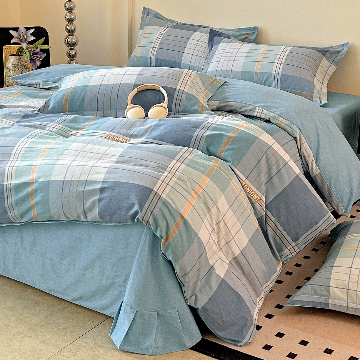 91家纺网 家纺一手货源 找家纺 亿梵家居 2026新款全棉纯棉磨毛四件套 赛普斯-蓝