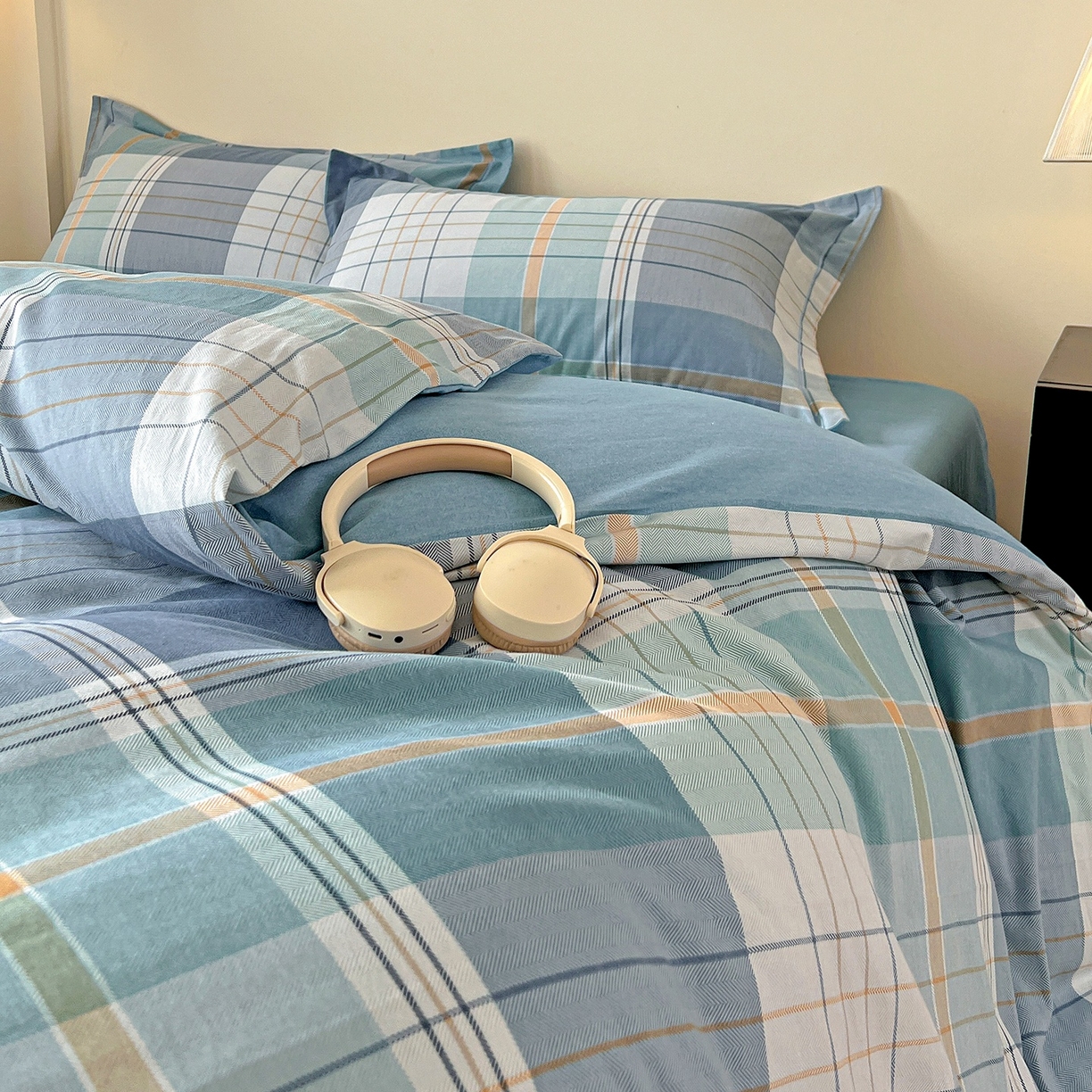 91家纺网 家纺一手货源 找家纺 亿梵家居 2026新款全棉纯棉磨毛四件套 赛普斯-蓝