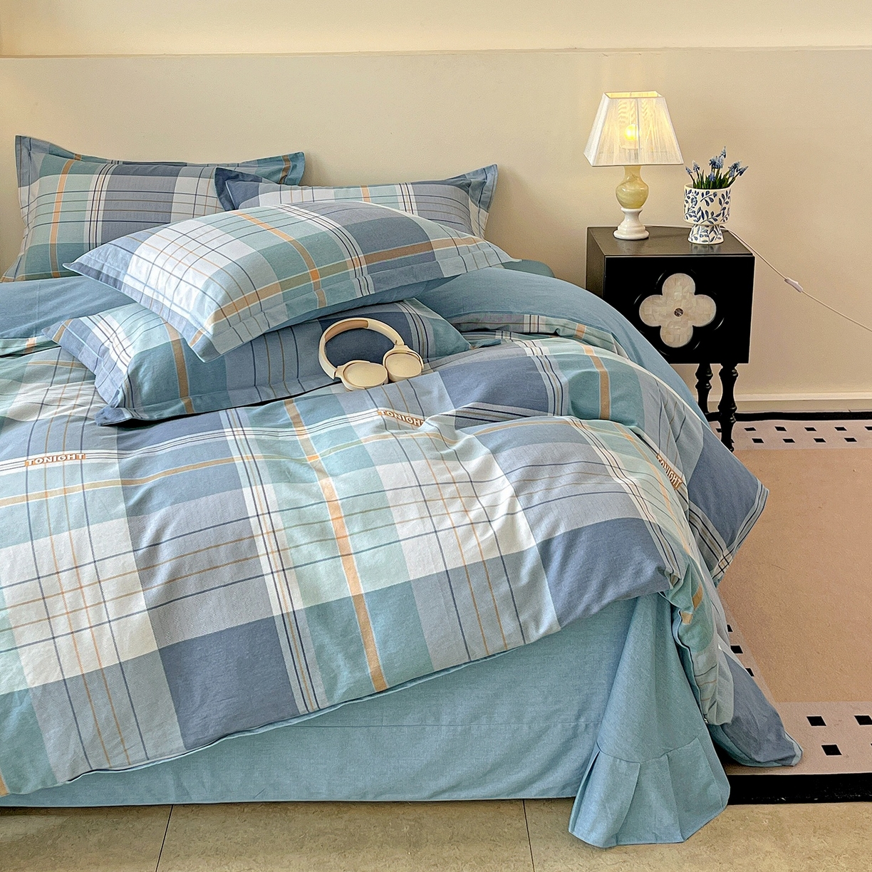 91家纺网 家纺一手货源 找家纺 亿梵家居 2026新款全棉纯棉磨毛四件套 赛普斯-蓝