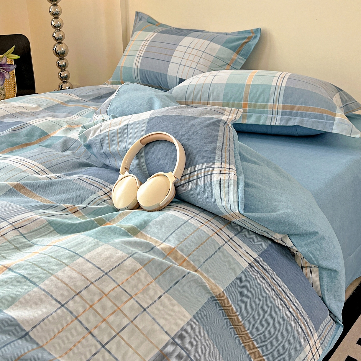 91家纺网 家纺一手货源 找家纺 亿梵家居 2026新款全棉纯棉磨毛四件套 赛普斯-蓝