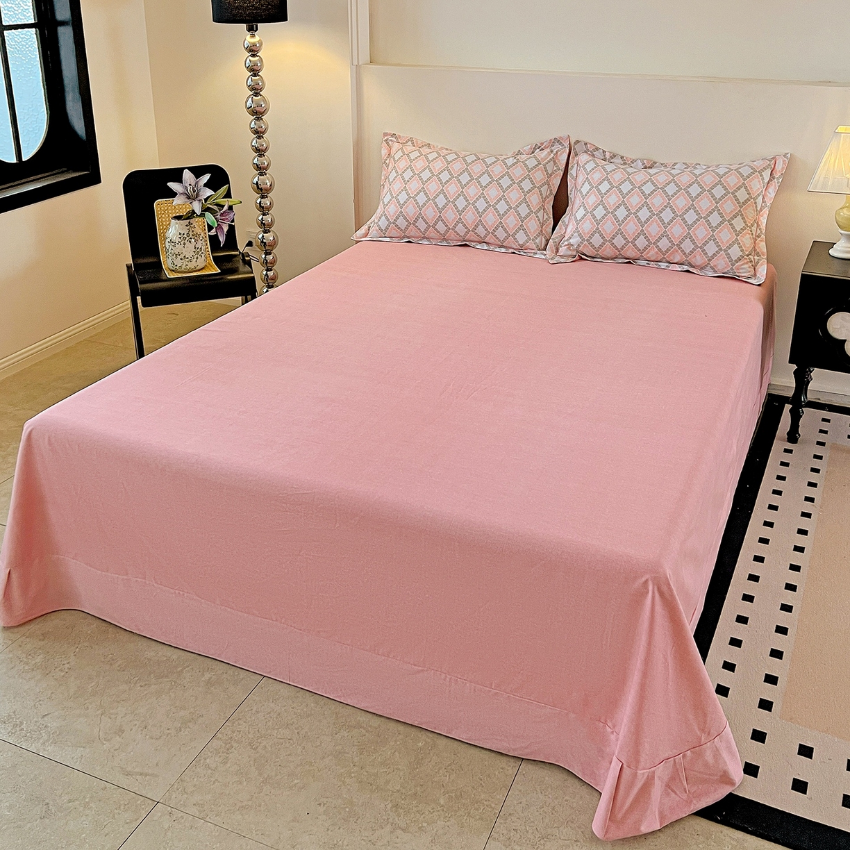 91家纺网 家纺一手货源 找家纺 亿梵家居 2026新款全棉纯棉磨毛四件套 莎莉亚-粉