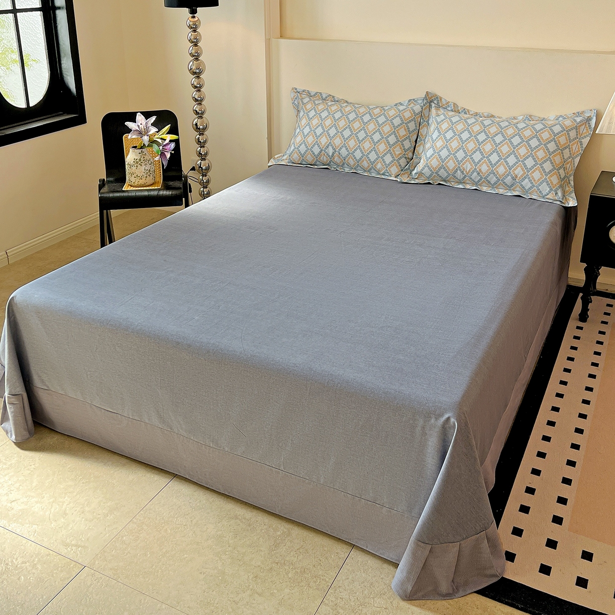 91家纺网 家纺一手货源 找家纺 亿梵家居 2026新款全棉纯棉磨毛四件套 莎莉亚-蓝