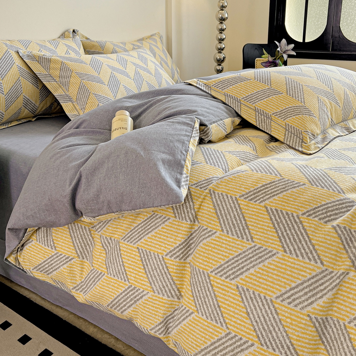 91家纺网 家纺一手货源 找家纺 亿梵家居 2026新款全棉纯棉磨毛四件套 施华洛-灰