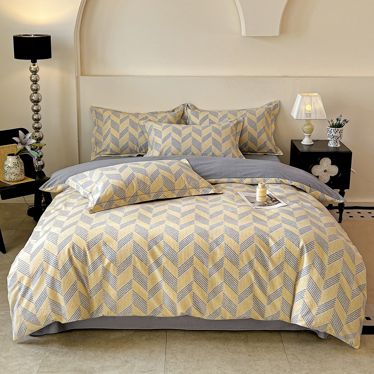 91家纺网 家纺一手货源 找家纺 亿梵家居 2026新款全棉纯棉磨毛四件套 施华洛-灰