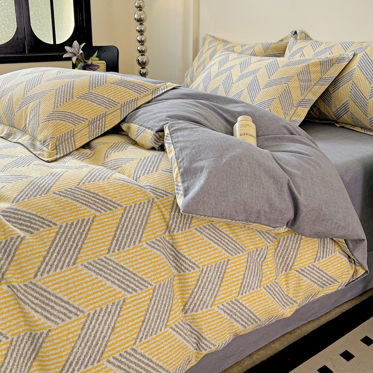 91家纺网 家纺一手货源 找家纺 亿梵家居 2026新款全棉纯棉磨毛四件套 施华洛-灰