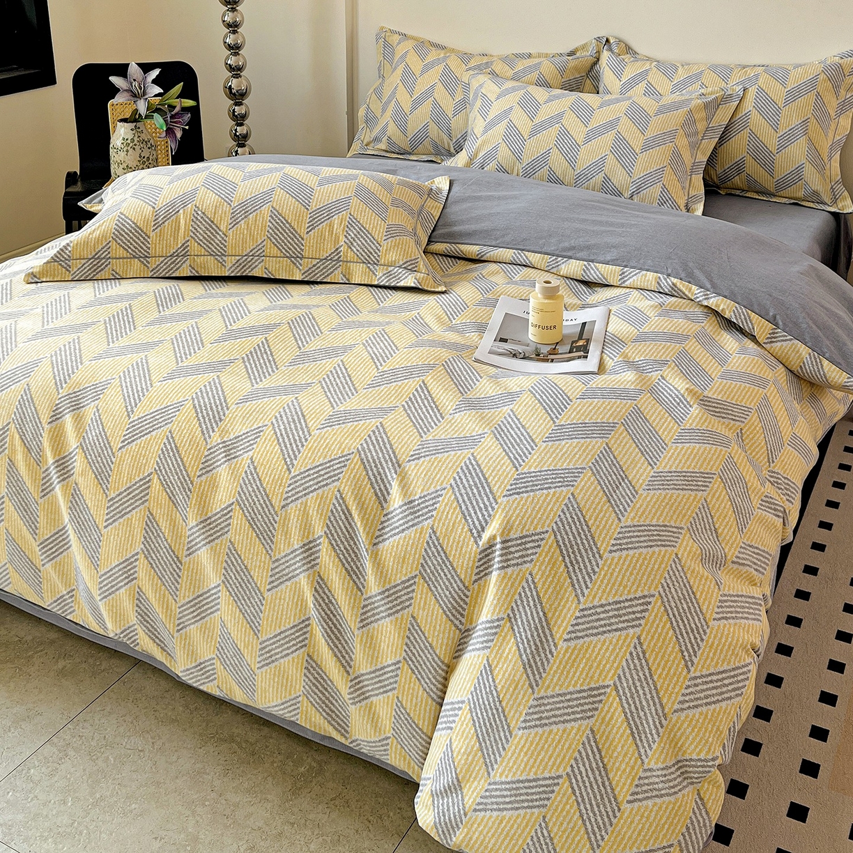 91家纺网 家纺一手货源 找家纺 亿梵家居 2026新款全棉纯棉磨毛四件套 施华洛-灰