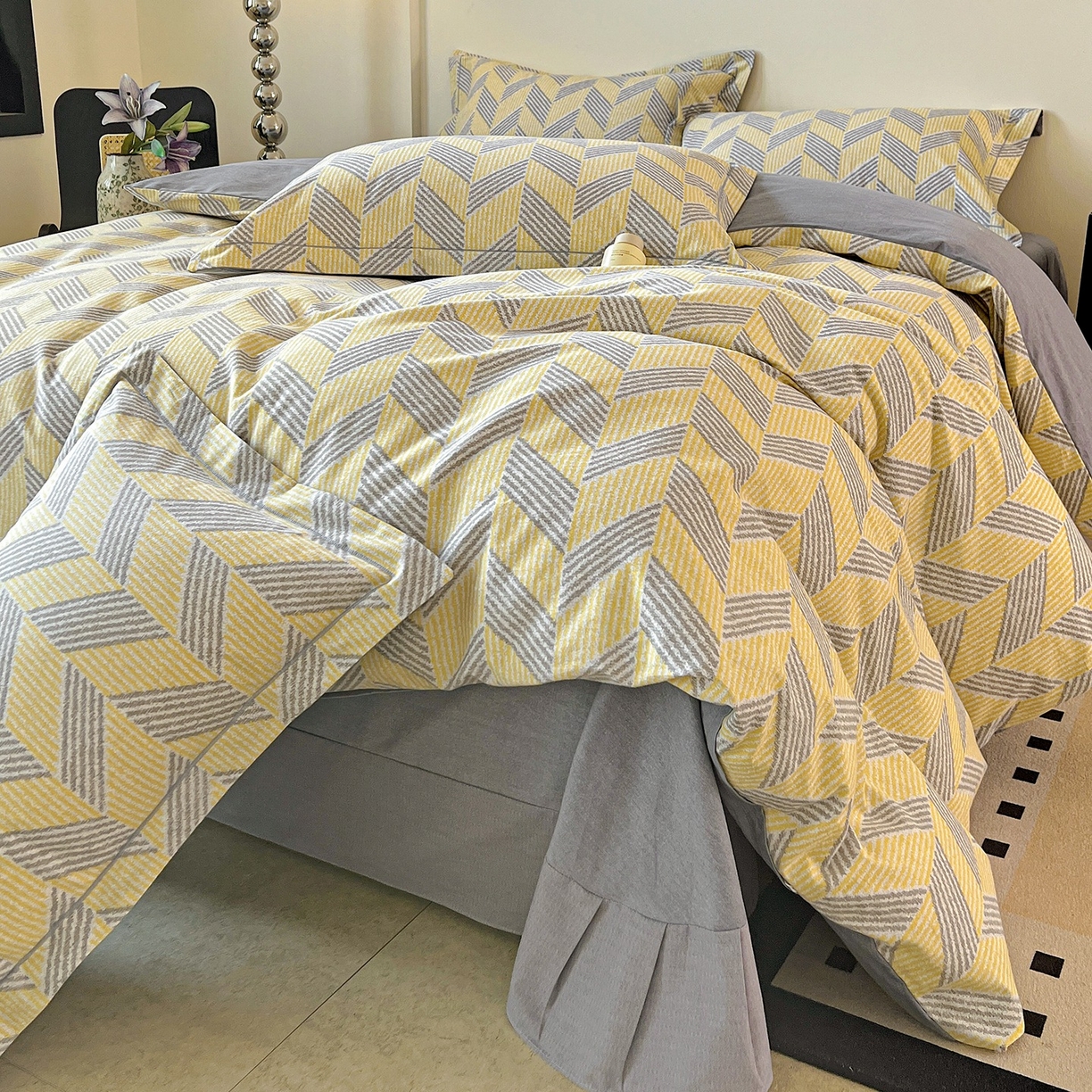 91家纺网 家纺一手货源 找家纺 亿梵家居 2026新款全棉纯棉磨毛四件套 施华洛-灰