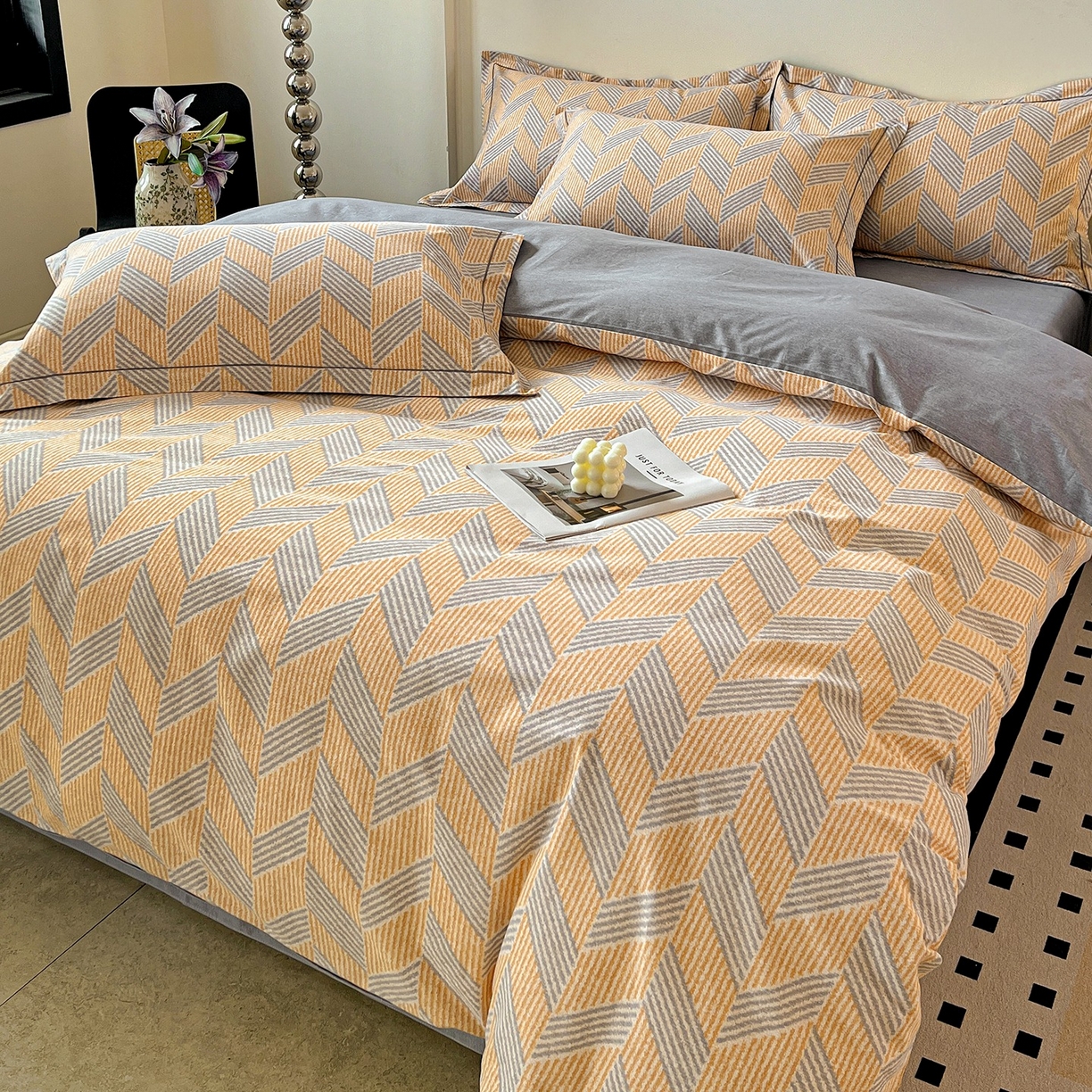 91家纺网 家纺一手货源 找家纺 亿梵家居 2026新款全棉纯棉磨毛四件套 施华洛-咖