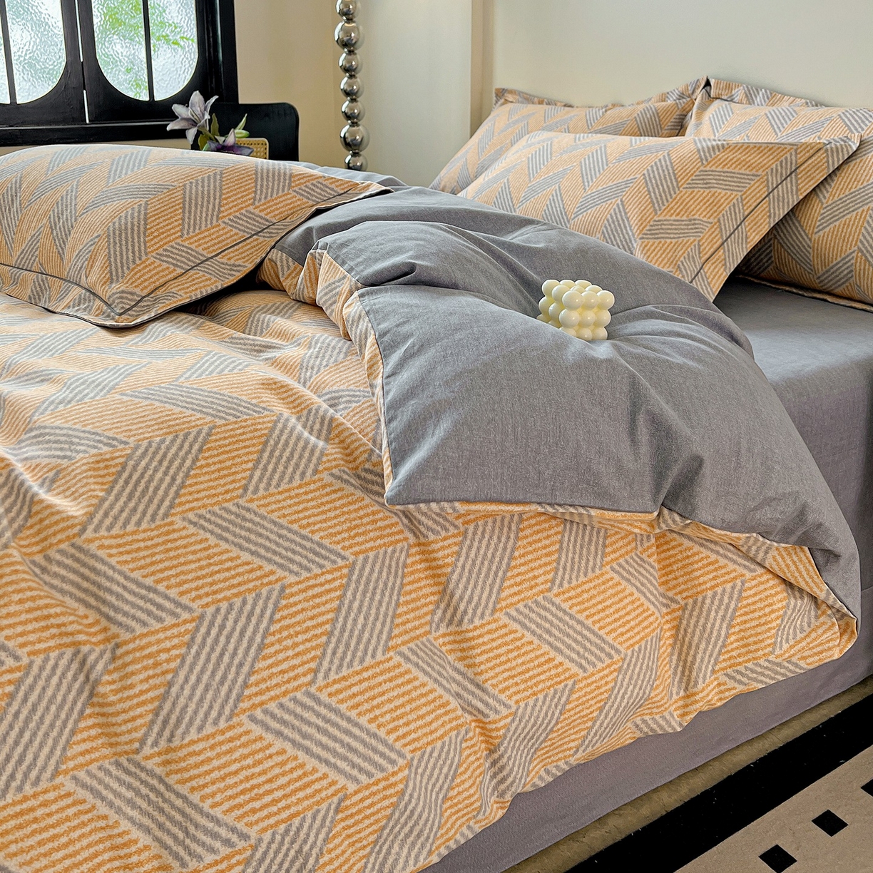 91家纺网 家纺一手货源 找家纺 亿梵家居 2026新款全棉纯棉磨毛四件套 施华洛-咖