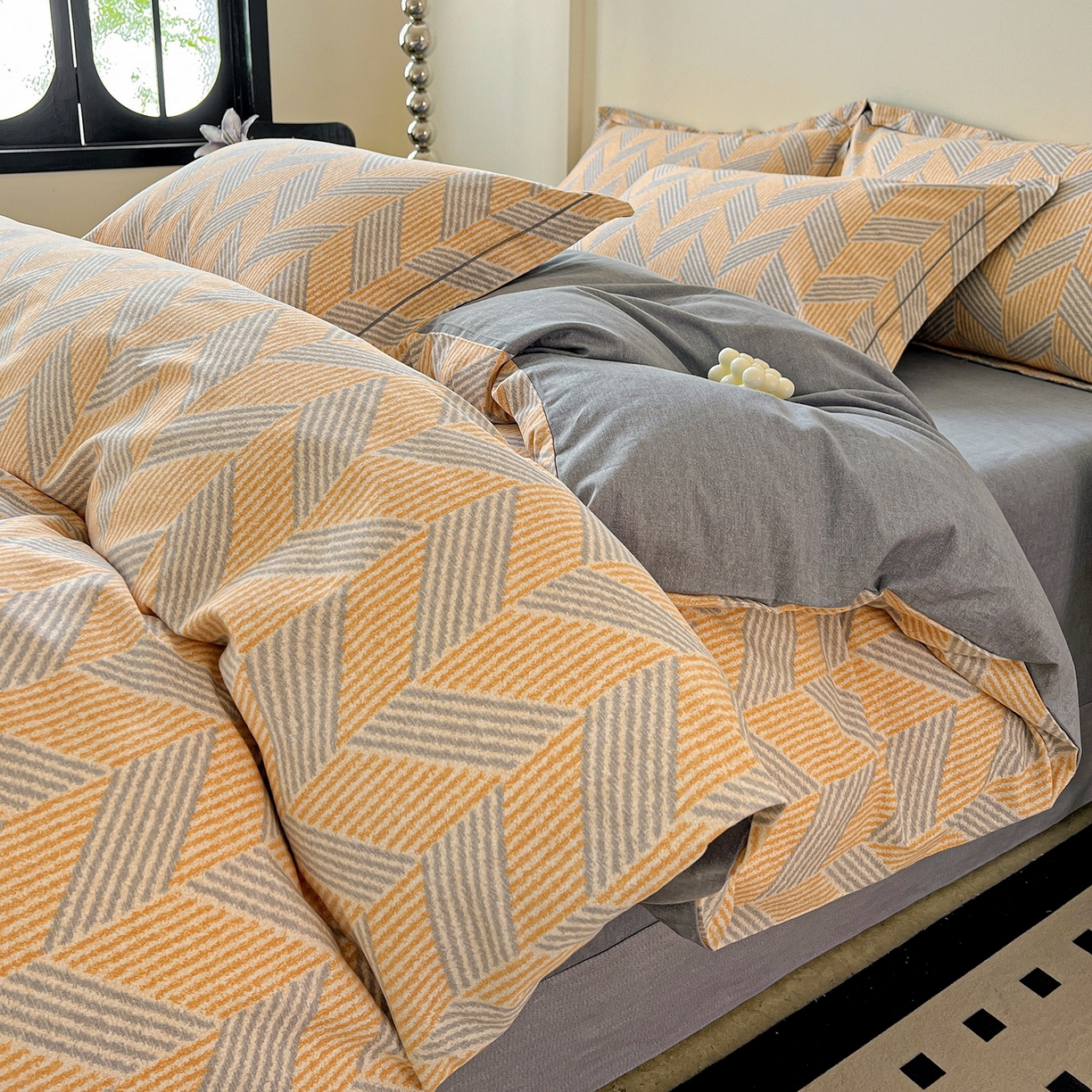 91家纺网 家纺一手货源 找家纺 亿梵家居 2026新款全棉纯棉磨毛四件套 施华洛-咖