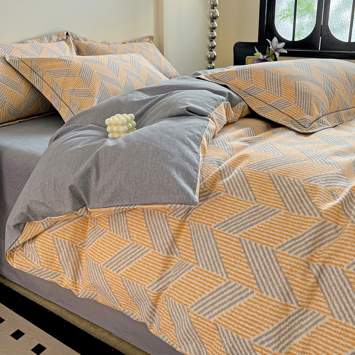 91家纺网 家纺一手货源 找家纺 亿梵家居 2026新款全棉纯棉磨毛四件套 施华洛-咖