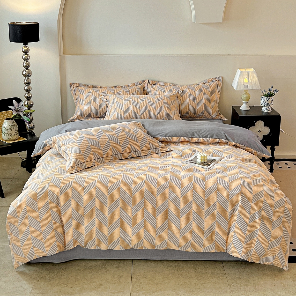 91家纺网 家纺一手货源 找家纺 亿梵家居 2026新款全棉纯棉磨毛四件套 施华洛-咖