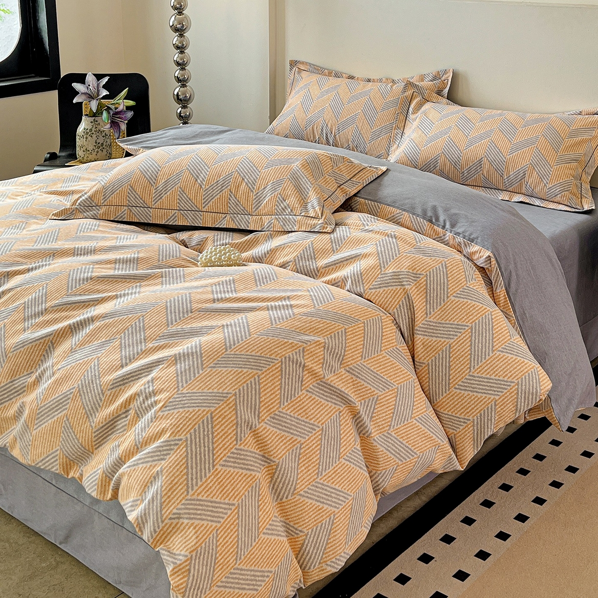 91家纺网 家纺一手货源 找家纺 亿梵家居 2026新款全棉纯棉磨毛四件套 施华洛-咖