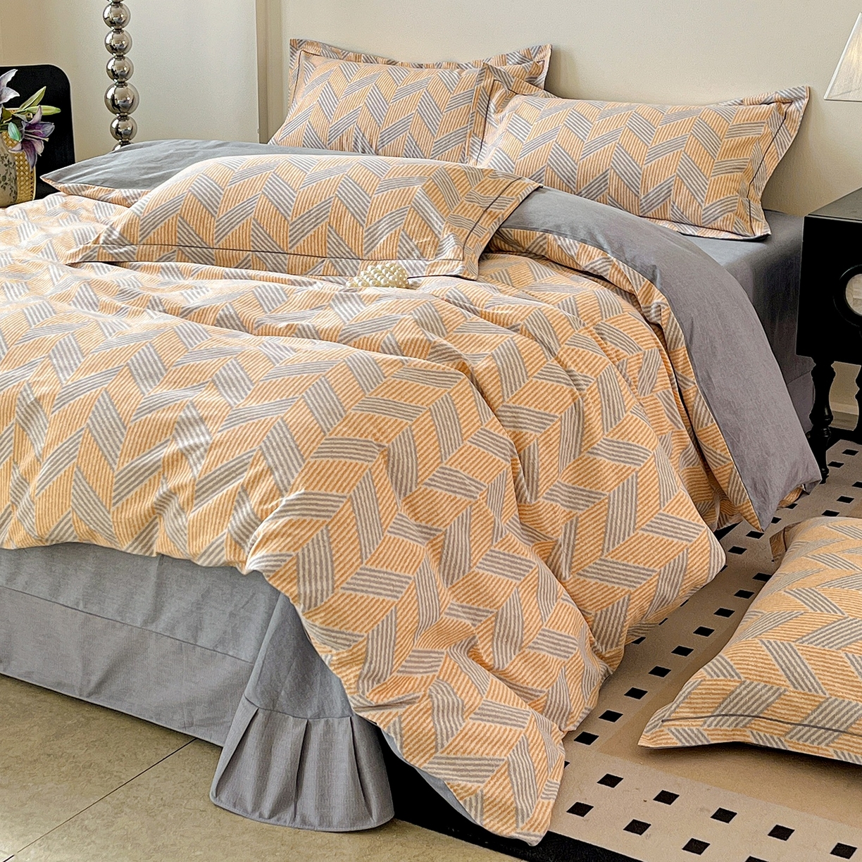 91家纺网 家纺一手货源 找家纺 亿梵家居 2026新款全棉纯棉磨毛四件套 施华洛-咖