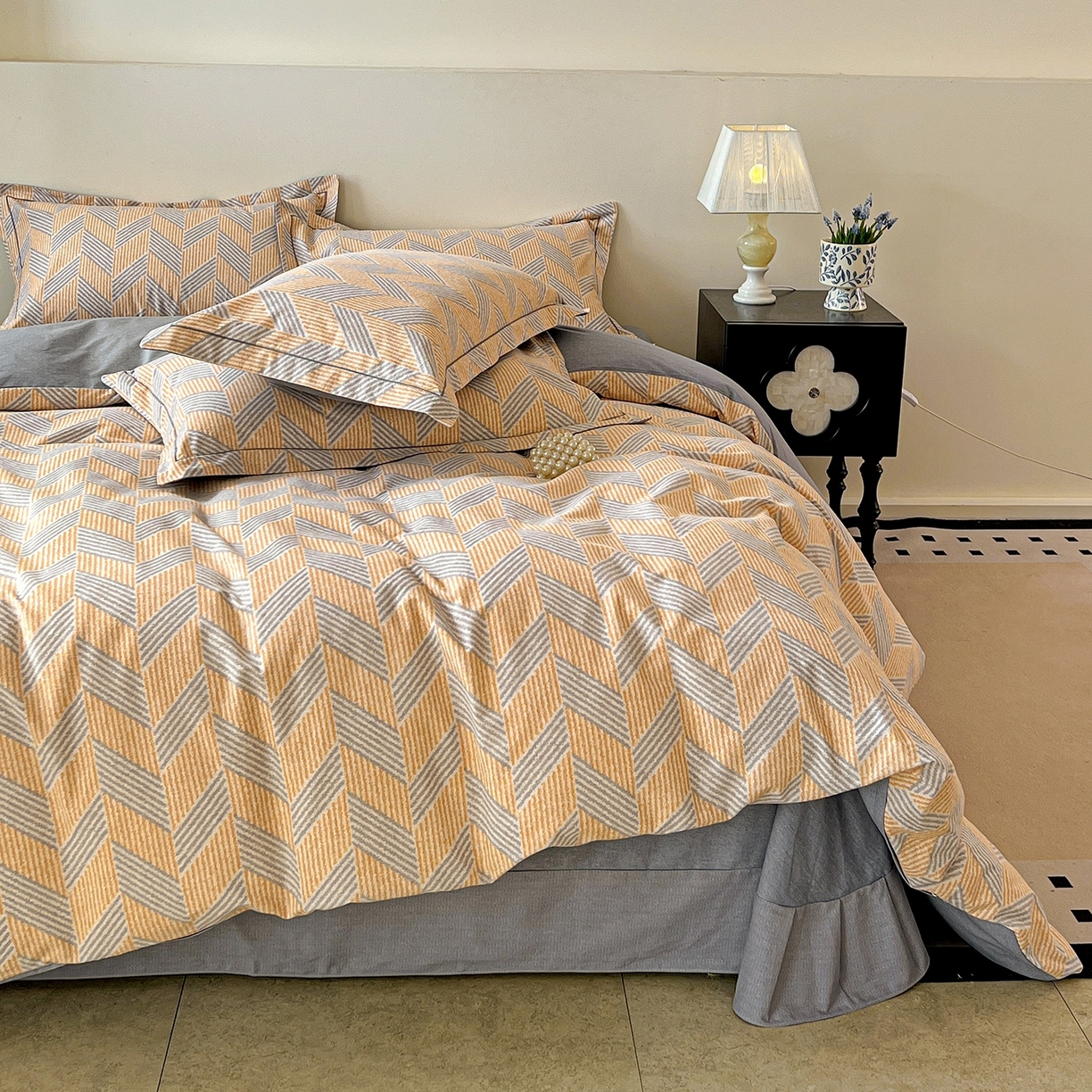 91家纺网 家纺一手货源 找家纺 亿梵家居 2026新款全棉纯棉磨毛四件套 施华洛-咖