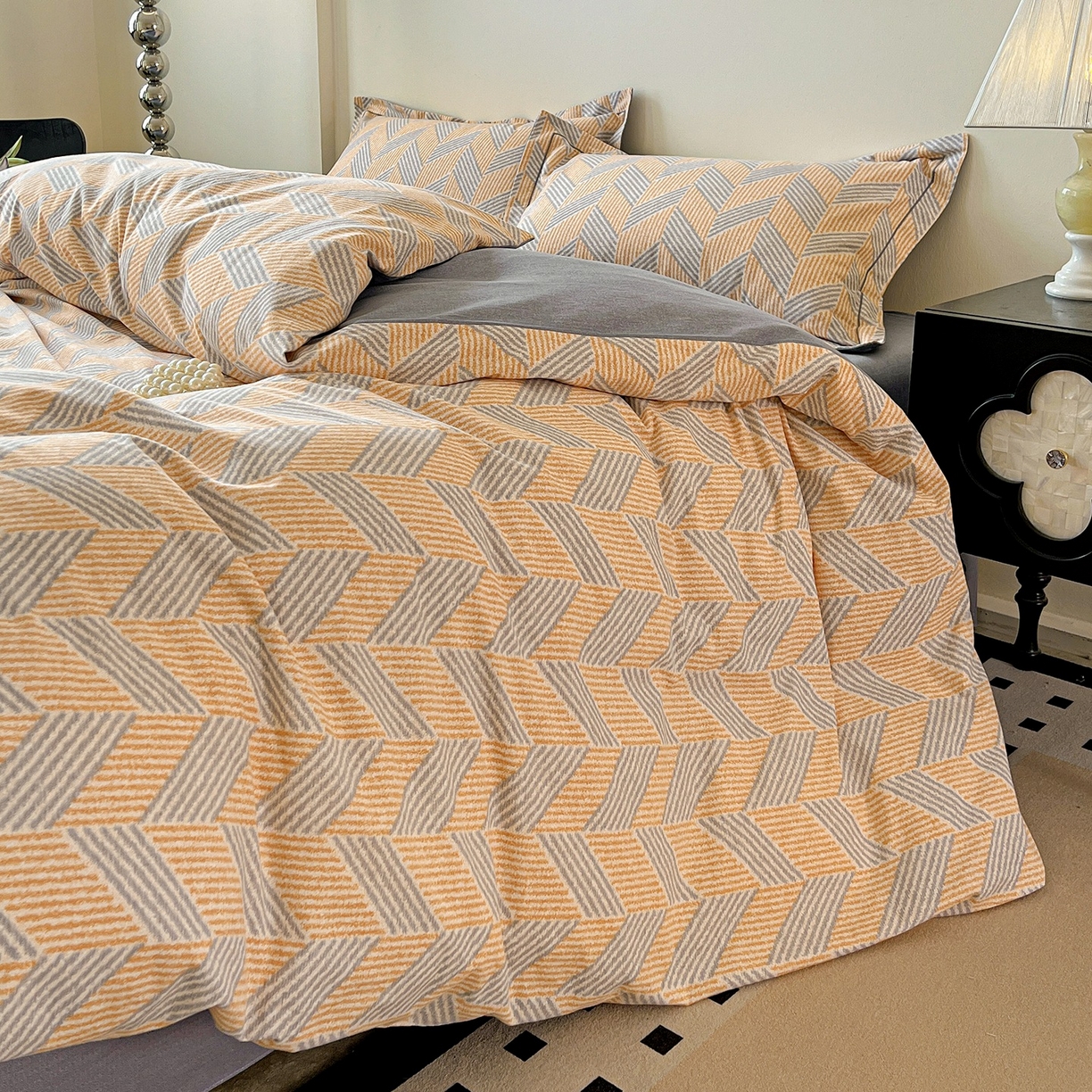 91家纺网 家纺一手货源 找家纺 亿梵家居 2026新款全棉纯棉磨毛四件套 施华洛-咖