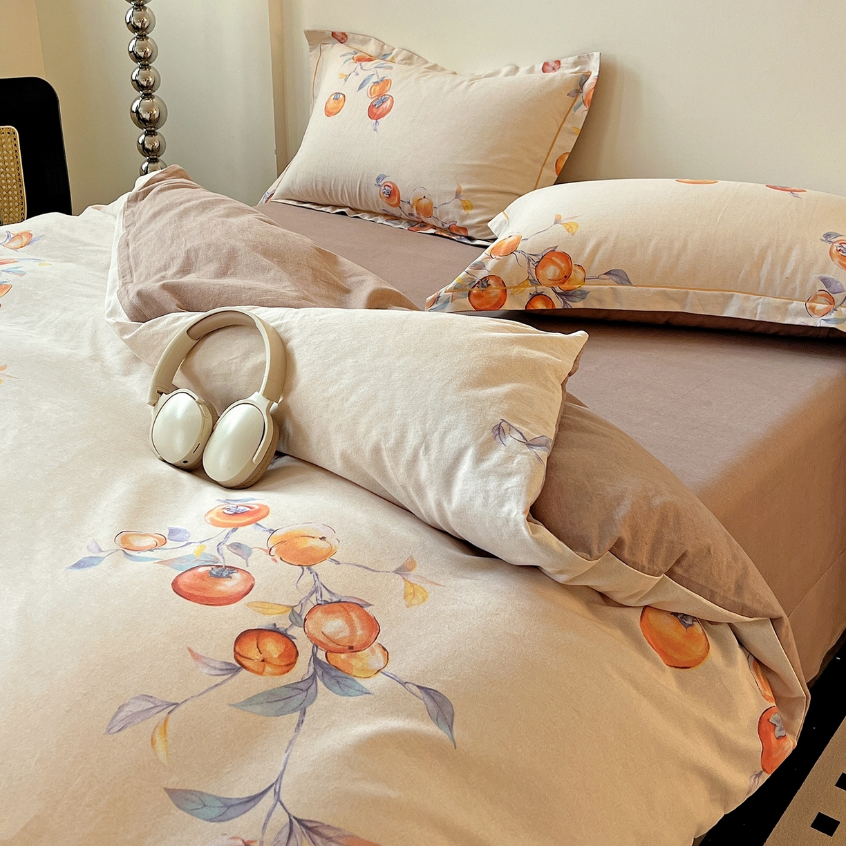 91家纺网 家纺一手货源 找家纺 亿梵家居 2026新款全棉纯棉磨毛四件套 事事如意-桔