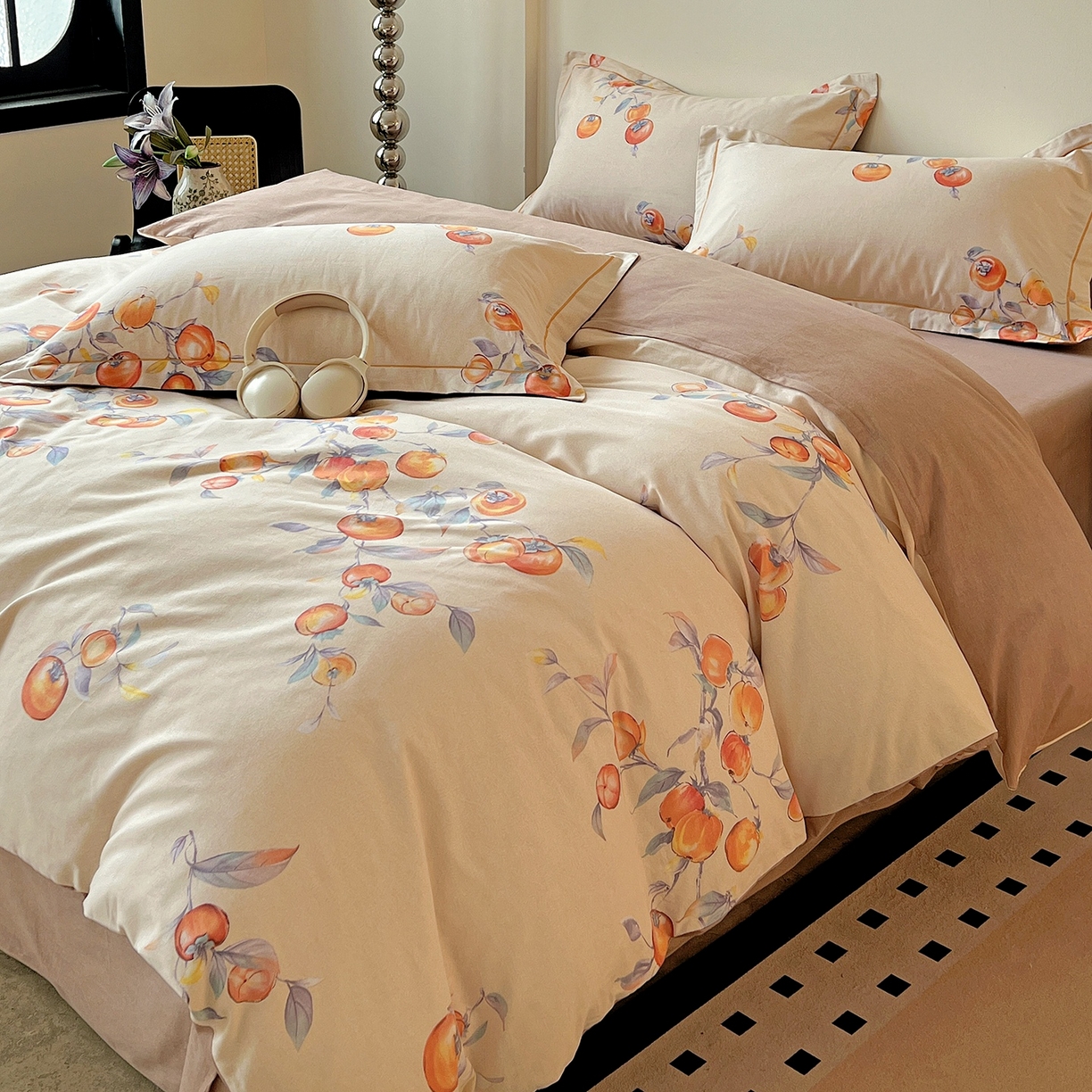 91家纺网 家纺一手货源 找家纺 亿梵家居 2026新款全棉纯棉磨毛四件套 事事如意-桔