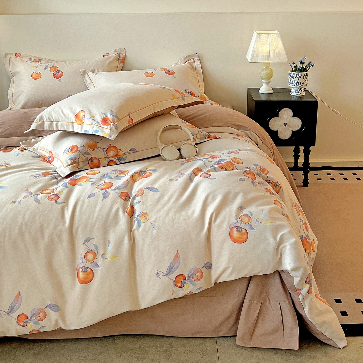 91家纺网 家纺一手货源 找家纺 亿梵家居 2026新款全棉纯棉磨毛四件套 事事如意-桔