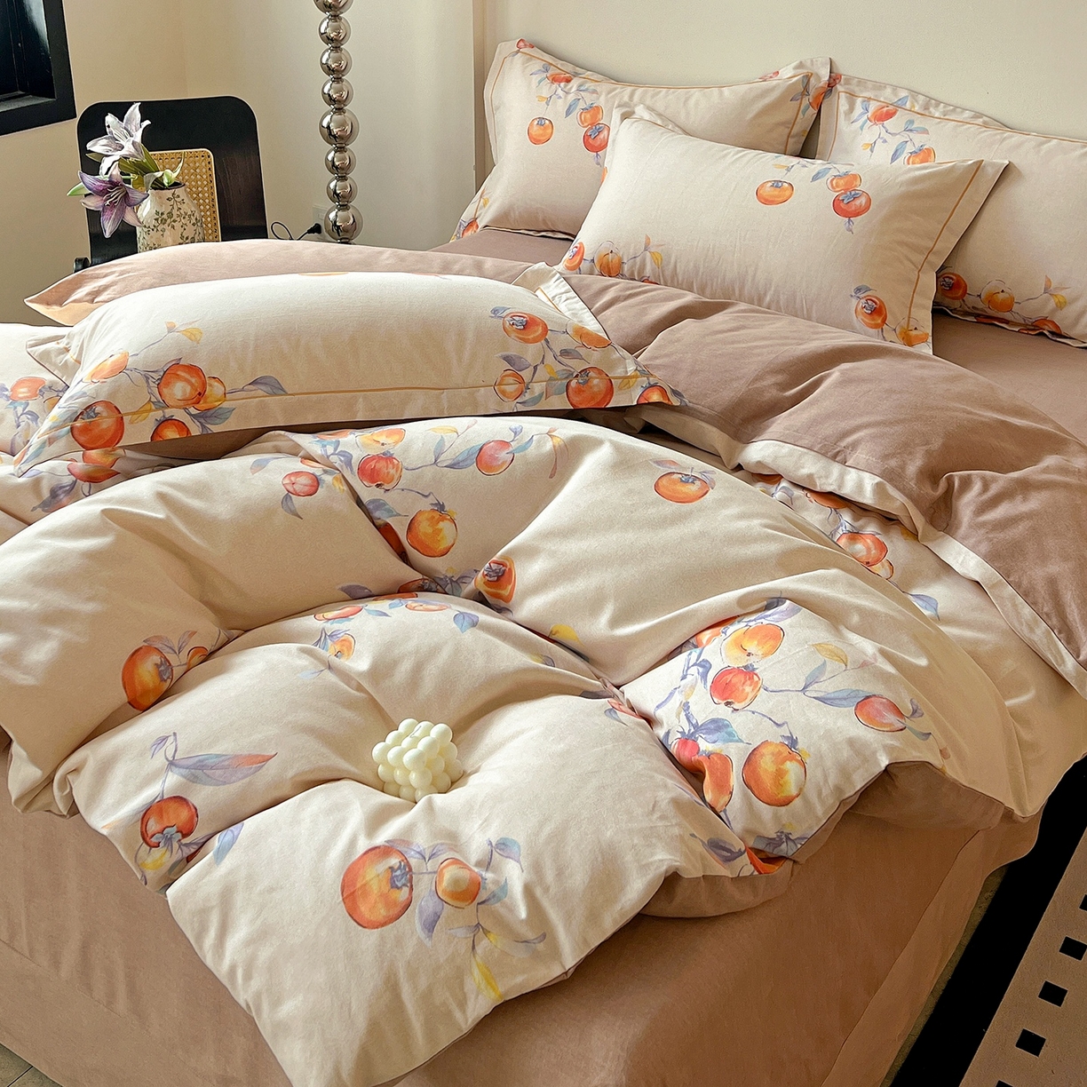 91家纺网 家纺一手货源 找家纺 亿梵家居 2026新款全棉纯棉磨毛四件套 事事如意-桔