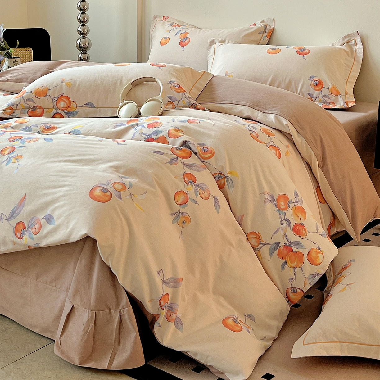 91家纺网 家纺一手货源 找家纺 亿梵家居 2026新款全棉纯棉磨毛四件套 事事如意-桔