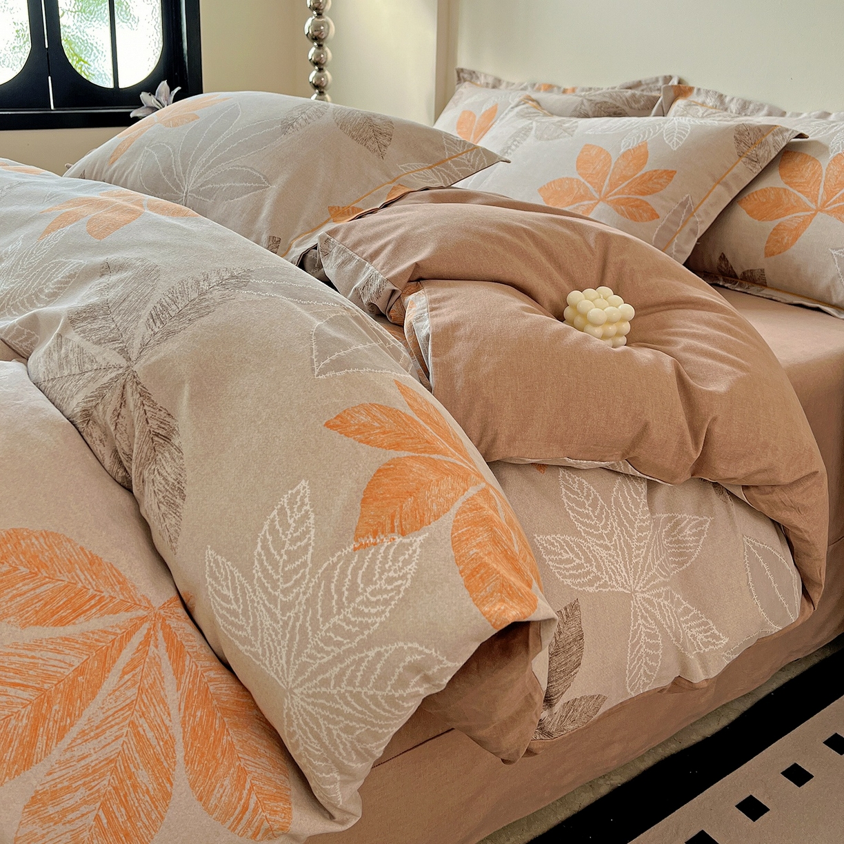 91家纺网 家纺一手货源 找家纺 亿梵家居 2026新款全棉纯棉磨毛四件套 香山红叶-咖