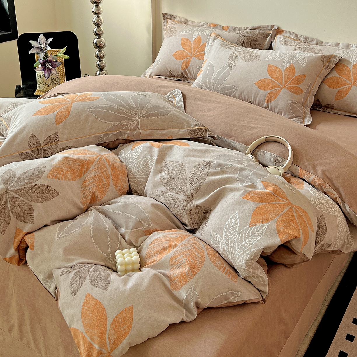 91家纺网 家纺一手货源 找家纺 亿梵家居 2026新款全棉纯棉磨毛四件套 香山红叶-咖