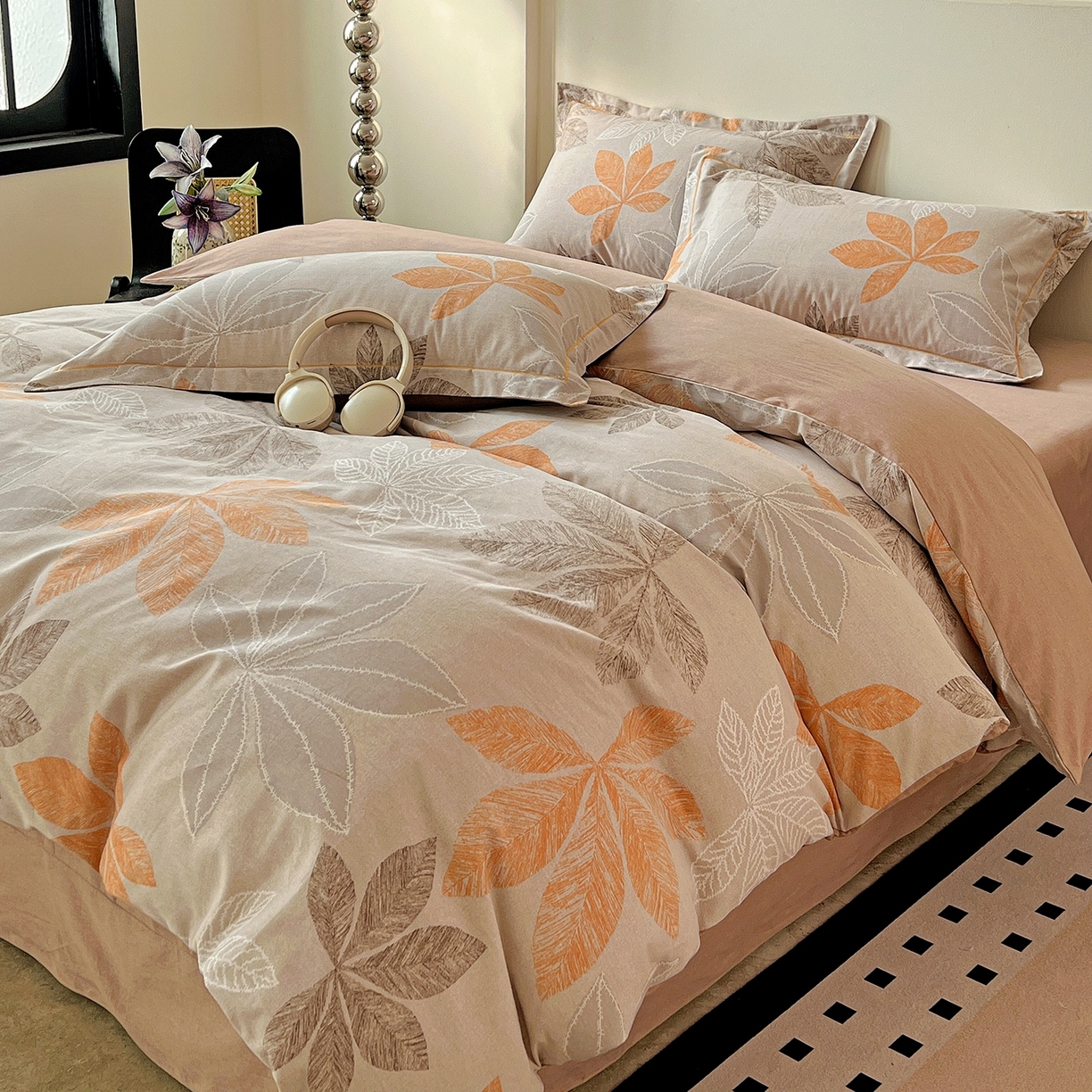 91家纺网 家纺一手货源 找家纺 亿梵家居 2026新款全棉纯棉磨毛四件套 香山红叶-咖