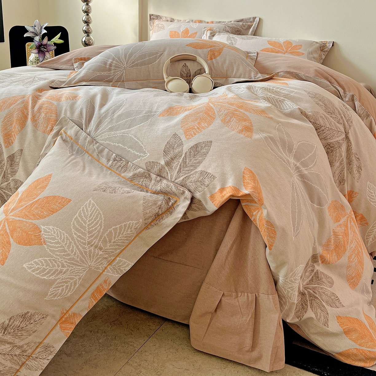 91家纺网 家纺一手货源 找家纺 亿梵家居 2026新款全棉纯棉磨毛四件套 香山红叶-咖