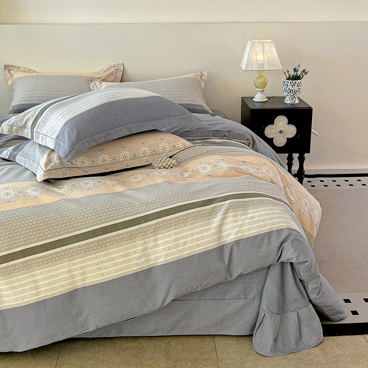 91家纺网 家纺一手货源 找家纺 亿梵家居 2026新款全棉纯棉磨毛四件套 肖邦-灰