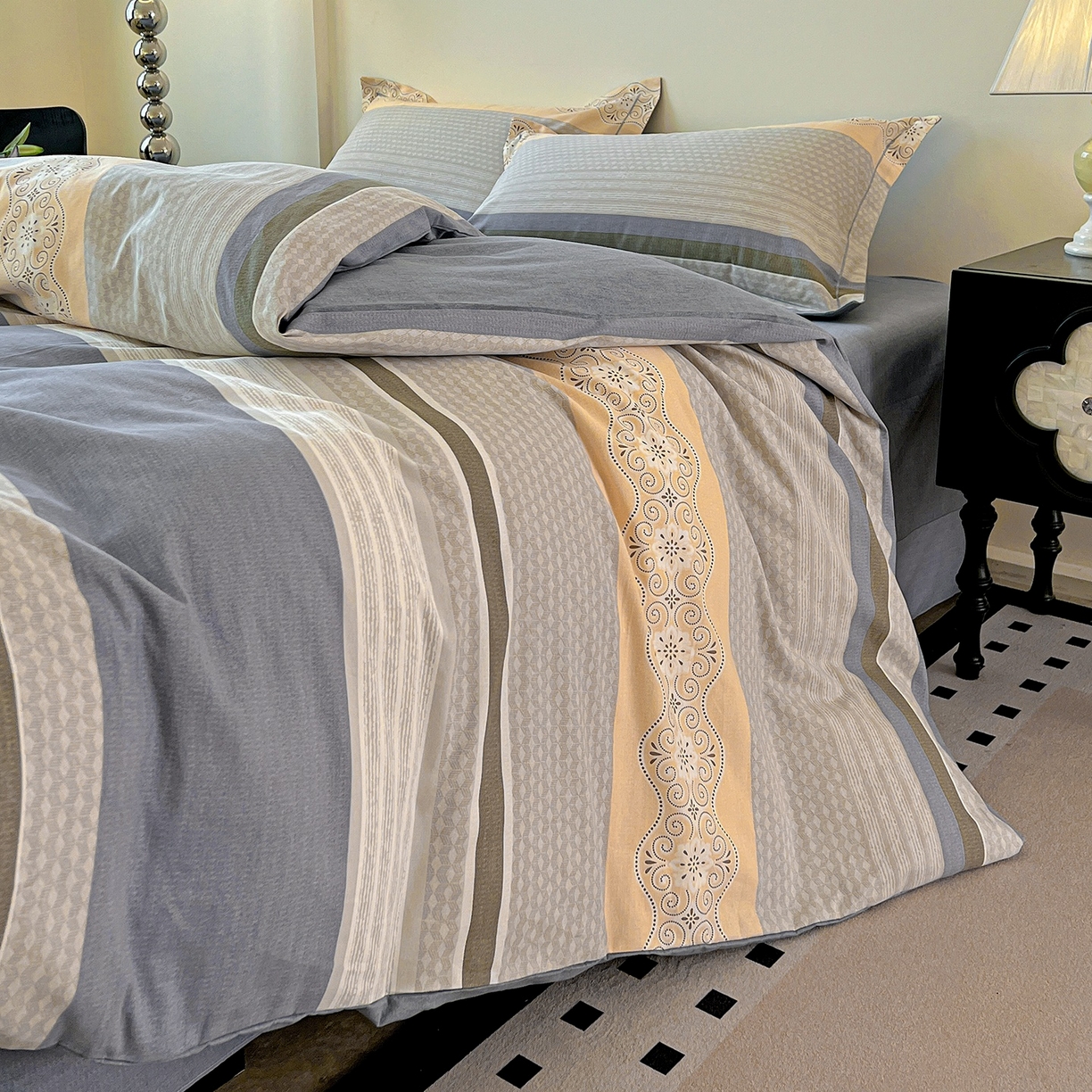 91家纺网 家纺一手货源 找家纺 亿梵家居 2026新款全棉纯棉磨毛四件套 肖邦-灰