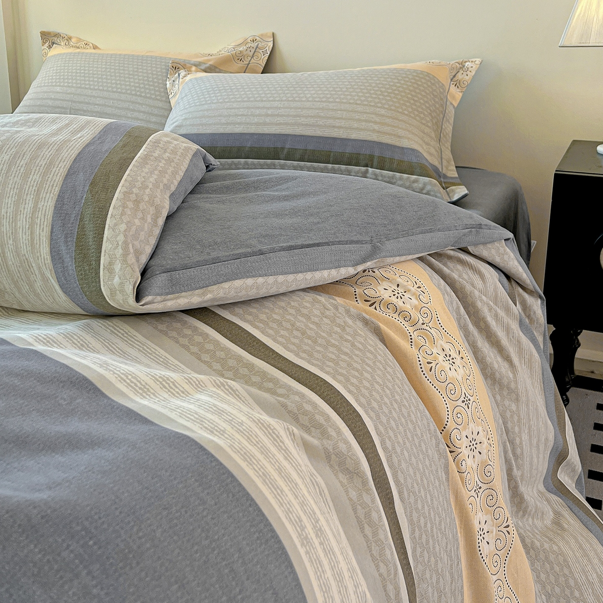 91家纺网 家纺一手货源 找家纺 亿梵家居 2026新款全棉纯棉磨毛四件套 肖邦-灰