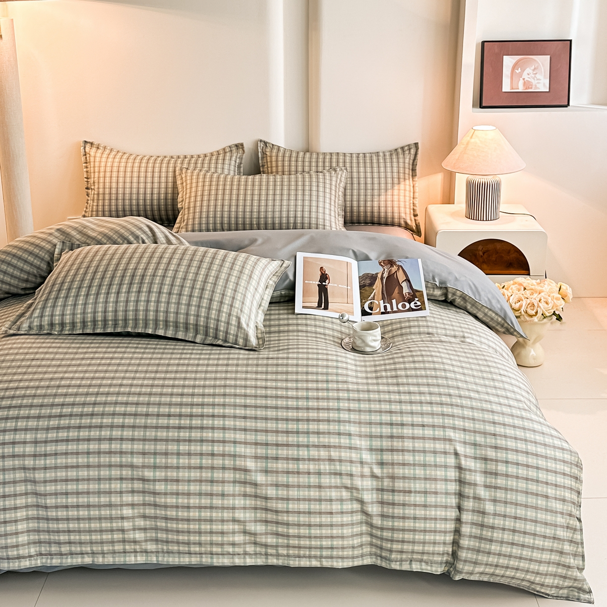 91家纺网 家纺一手货源 找家纺 楠沐家纺 2025年新款无印风学生印花四件套芦荟棉水洗棉 觅遇