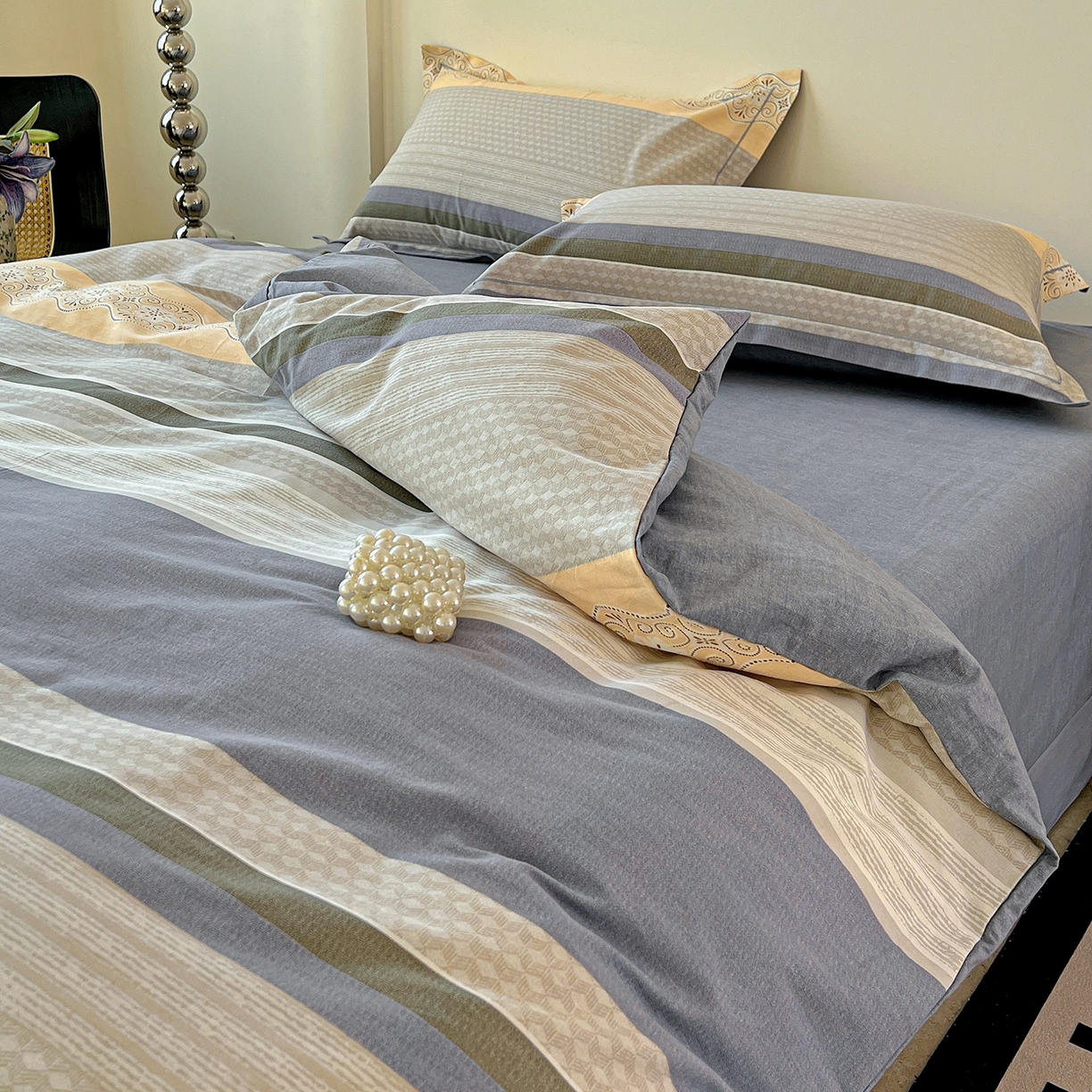 91家纺网 家纺一手货源 找家纺 亿梵家居 2026新款全棉纯棉磨毛四件套 肖邦-灰