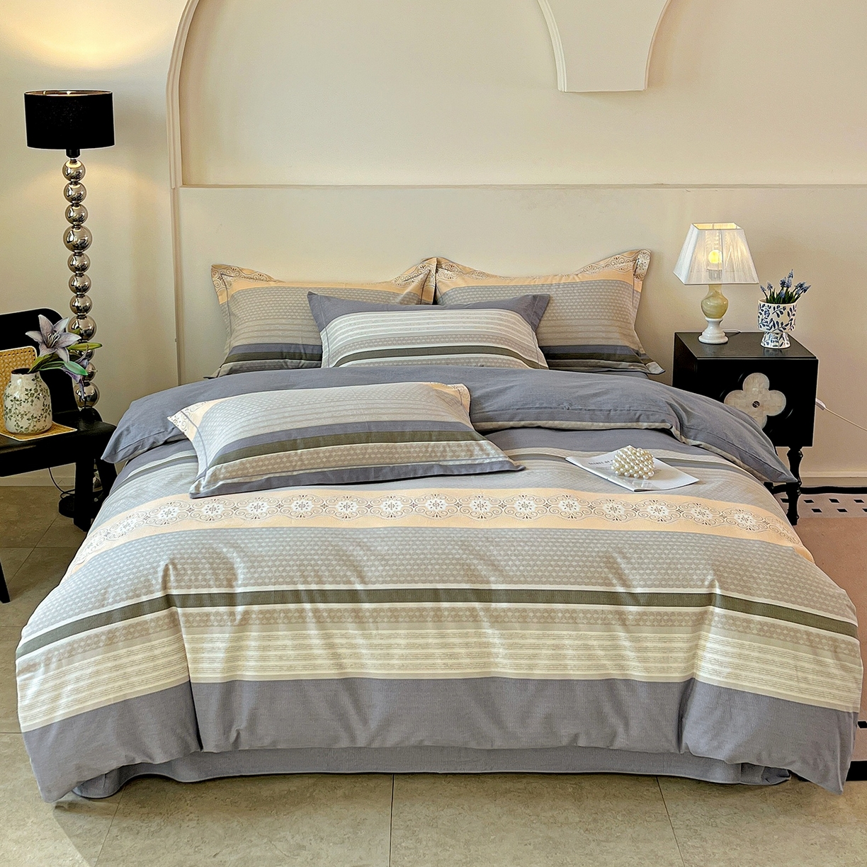 91家纺网 家纺一手货源 找家纺 亿梵家居 2026新款全棉纯棉磨毛四件套 肖邦-灰