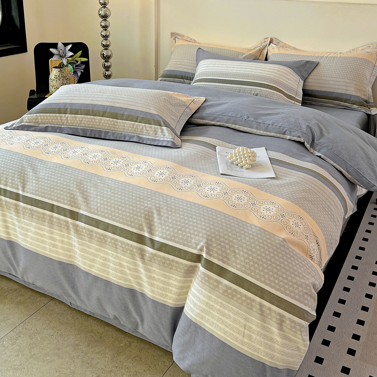 91家纺网 家纺一手货源 找家纺 亿梵家居 2026新款全棉纯棉磨毛四件套 肖邦-灰