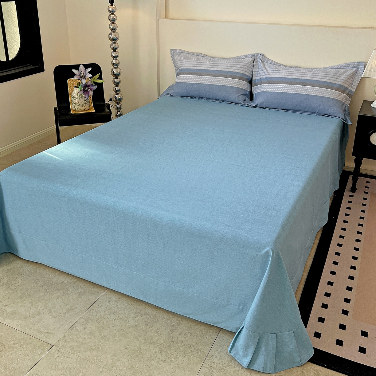 91家纺网 家纺一手货源 找家纺 亿梵家居 2026新款全棉纯棉磨毛四件套 肖邦-蓝