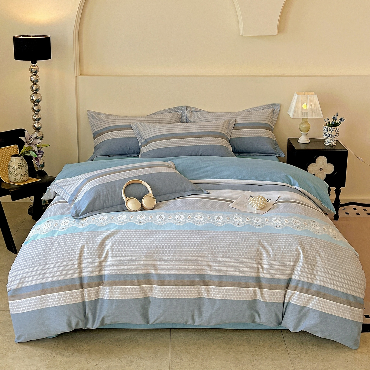 91家纺网 家纺一手货源 找家纺 亿梵家居 2026新款全棉纯棉磨毛四件套 肖邦-蓝