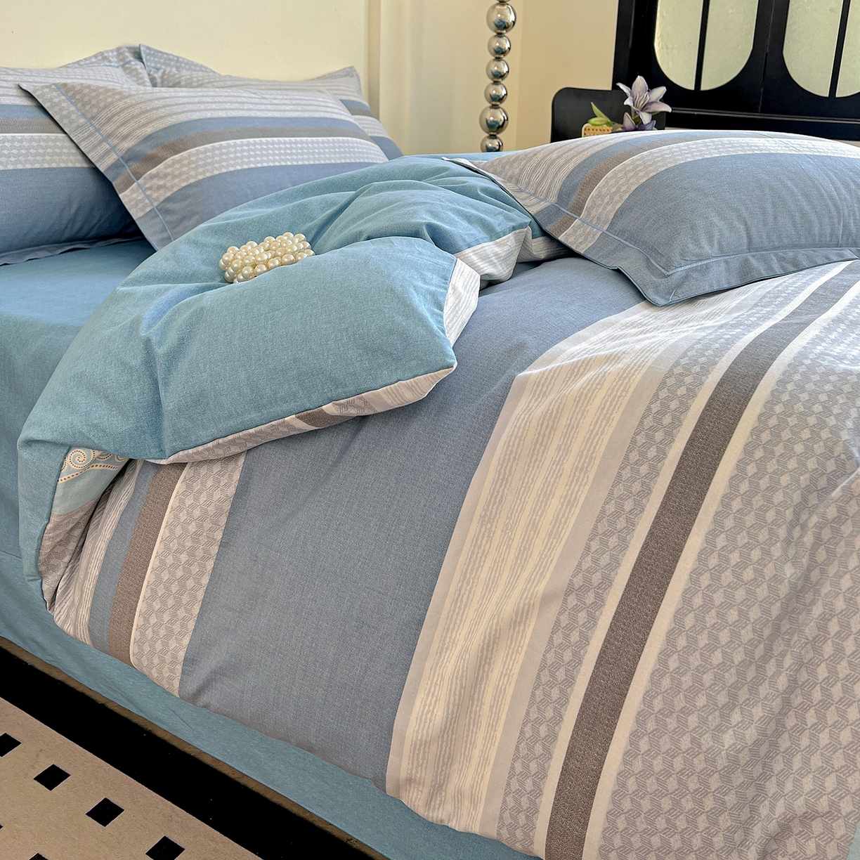 91家纺网 家纺一手货源 找家纺 亿梵家居 2026新款全棉纯棉磨毛四件套 肖邦-蓝