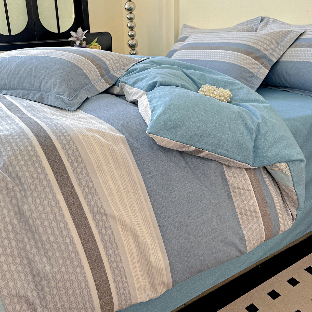 91家纺网 家纺一手货源 找家纺 亿梵家居 2026新款全棉纯棉磨毛四件套 肖邦-蓝