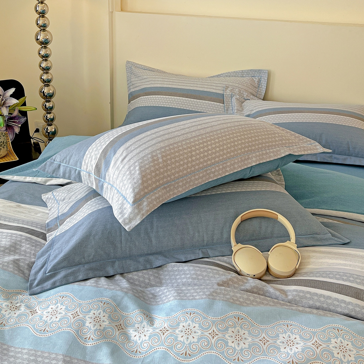 91家纺网 家纺一手货源 找家纺 亿梵家居 2026新款全棉纯棉磨毛四件套 肖邦-蓝