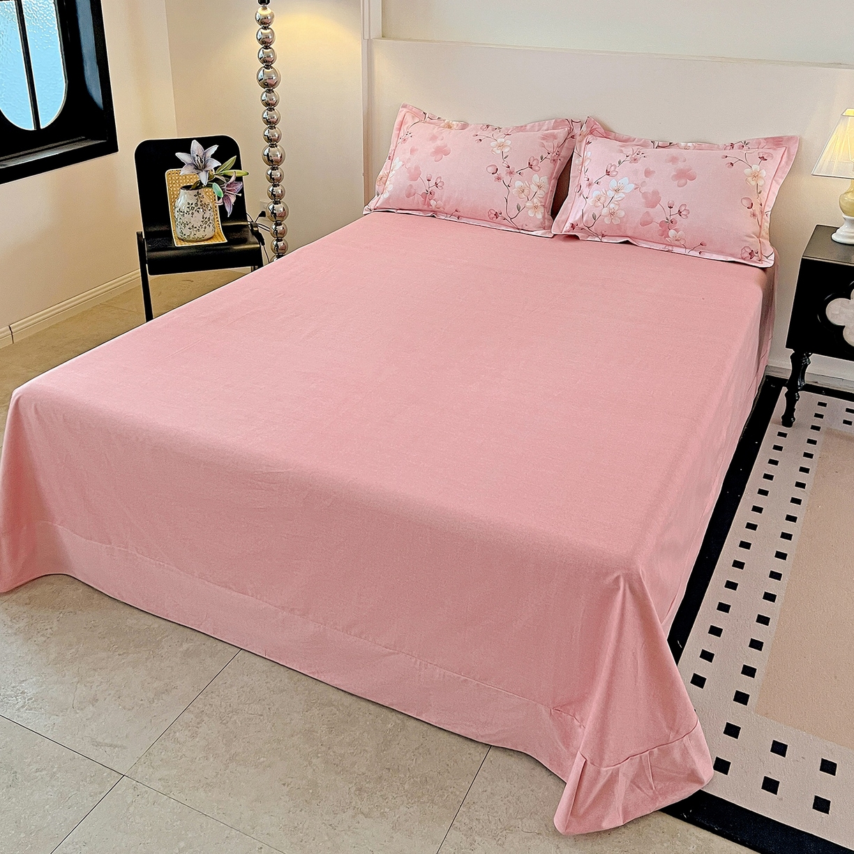 91家纺网 家纺一手货源 找家纺 亿梵家居 2026新款全棉纯棉磨毛四件套 云雨轩-粉