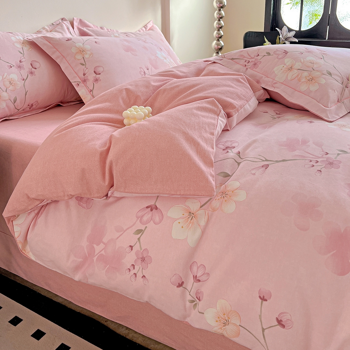 91家纺网 家纺一手货源 找家纺 亿梵家居 2026新款全棉纯棉磨毛四件套 云雨轩-粉