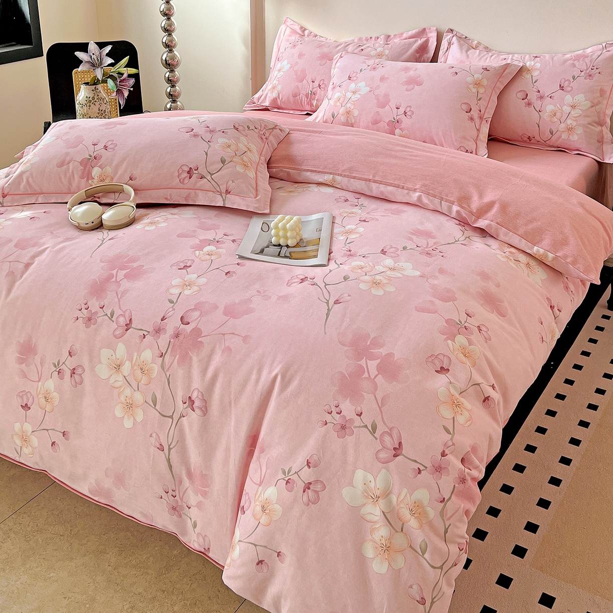 91家纺网 家纺一手货源 找家纺 亿梵家居 2026新款全棉纯棉磨毛四件套 云雨轩-粉