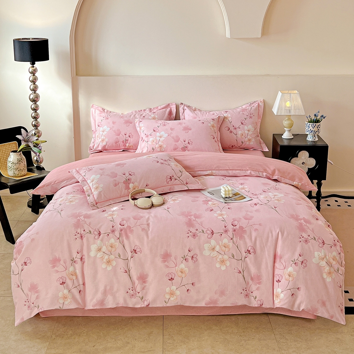 91家纺网 家纺一手货源 找家纺 亿梵家居 2026新款全棉纯棉磨毛四件套 云雨轩-粉