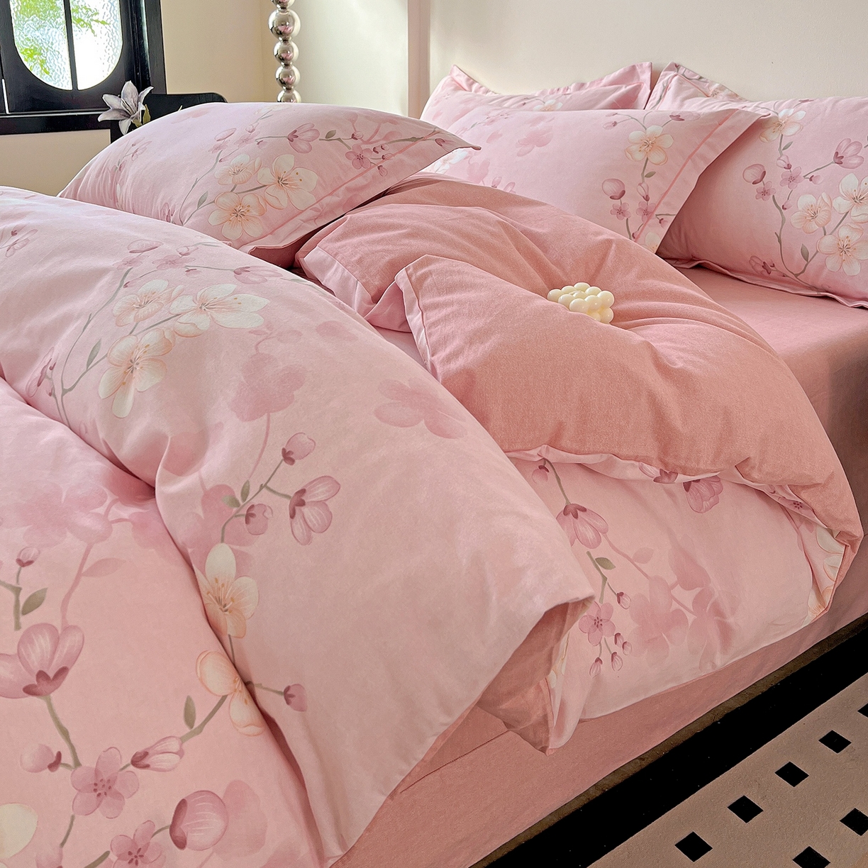 91家纺网 家纺一手货源 找家纺 亿梵家居 2026新款全棉纯棉磨毛四件套 云雨轩-粉