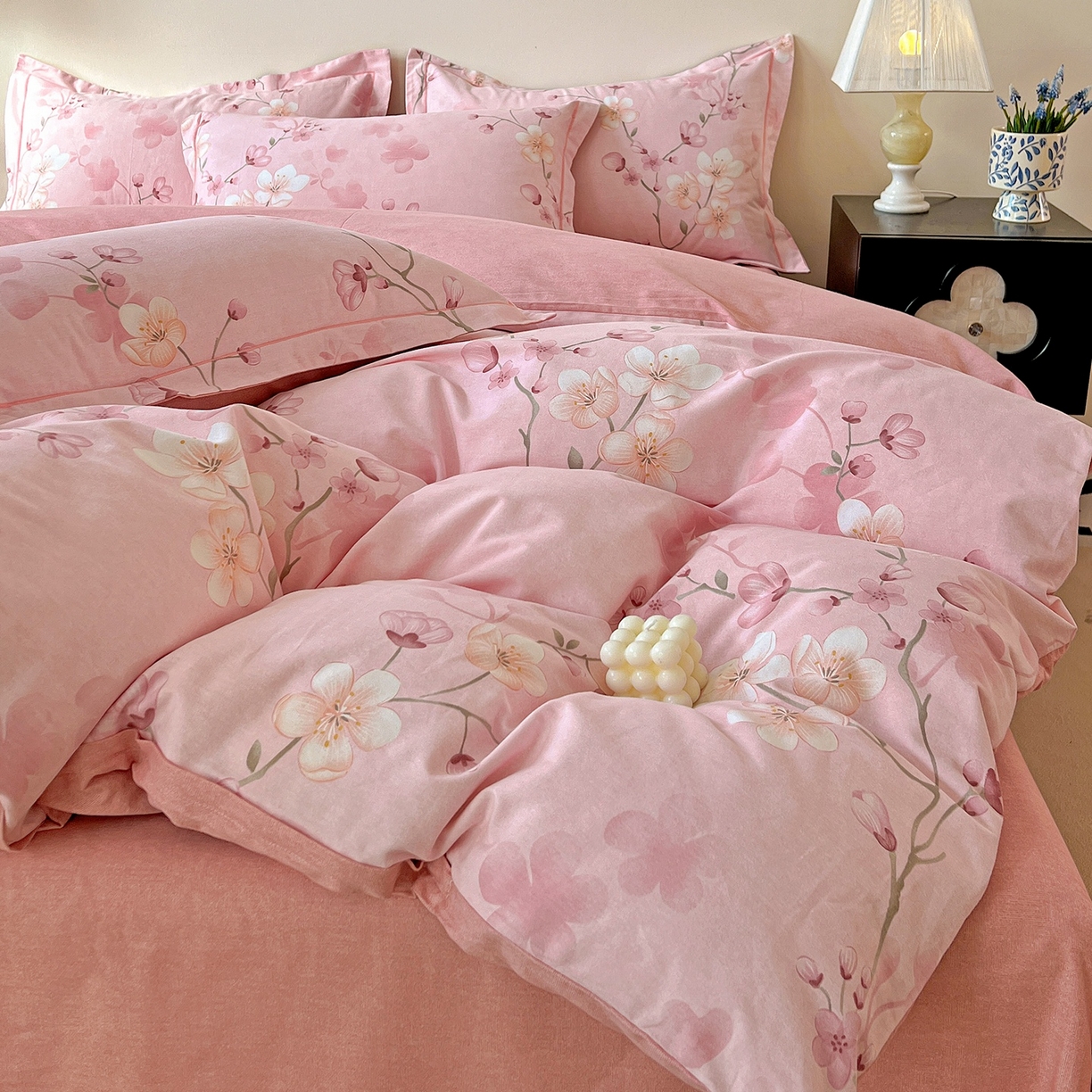 91家纺网 家纺一手货源 找家纺 亿梵家居 2026新款全棉纯棉磨毛四件套 云雨轩-粉