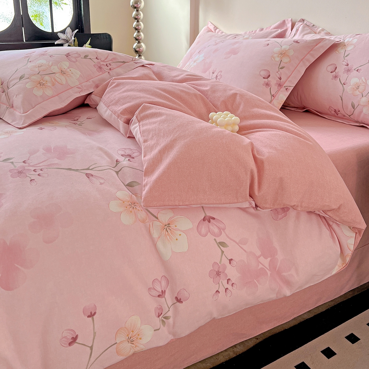 91家纺网 家纺一手货源 找家纺 亿梵家居 2026新款全棉纯棉磨毛四件套 云雨轩-粉