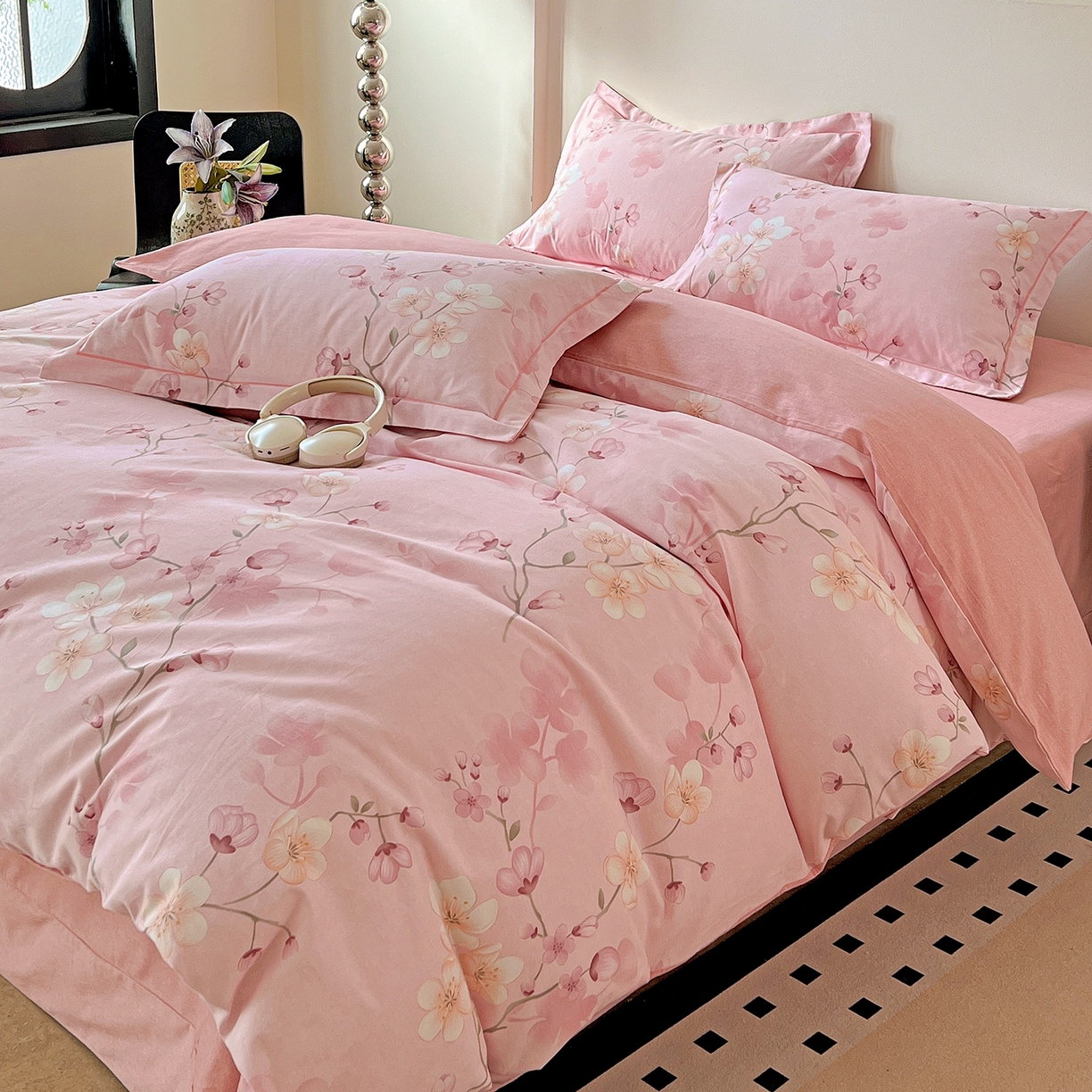 91家纺网 家纺一手货源 找家纺 亿梵家居 2026新款全棉纯棉磨毛四件套 云雨轩-粉